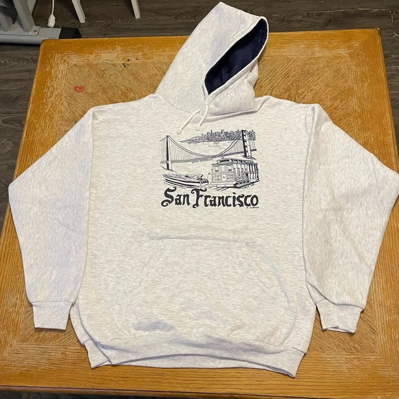 NWOT VTG San Francisco Hoodie Made in USA Skyline Cable Car Golden Gate Mens XL - Picture 1 of 7